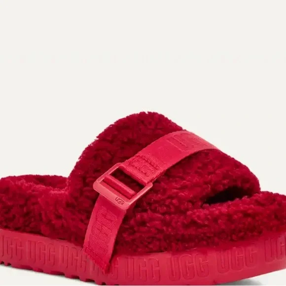 UGG Red Fluffita Slide Sandals  W 8 NIB HTF - Picture 2 of 9